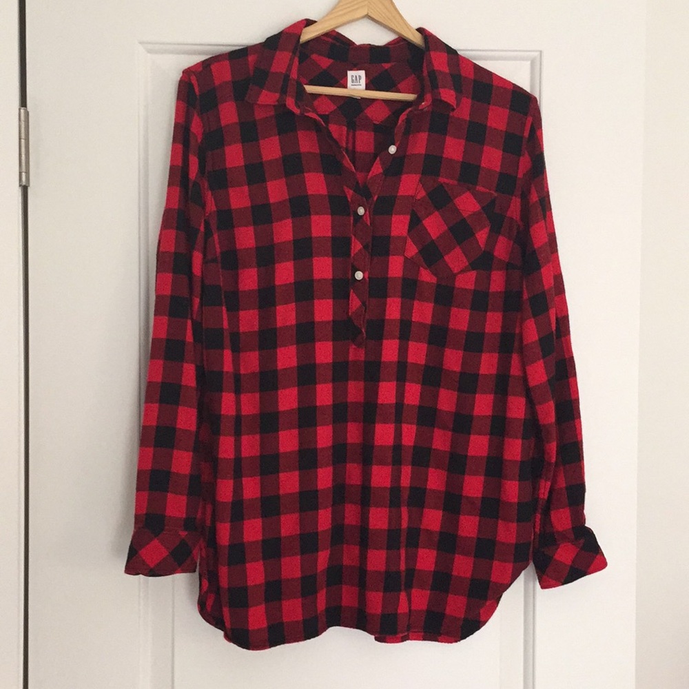 Gap Maternity Roll-sleeve Flannel Popover Shirt